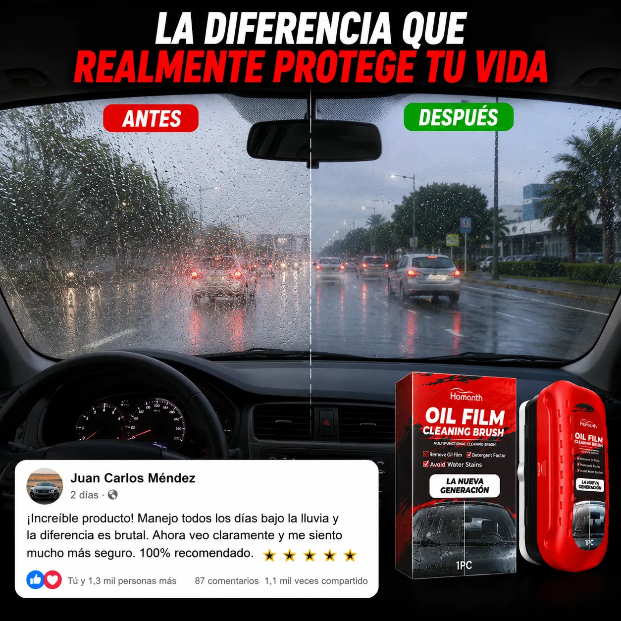 VidrioClean - Película Antiempañante para Vidrios y Espejos de Carro