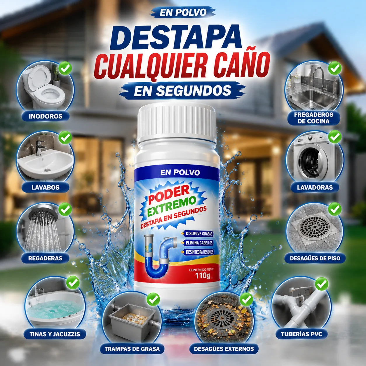Detapacaños en Polvo - Destapa Coladeras, Tuberías, Inodoros, Fosas Sépticas