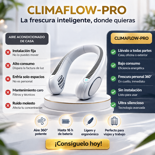 ClimaFlow-Pro Ventilador Recargable de Cuello