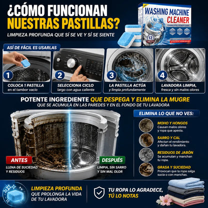 WashCleaner - Tabletas Efervescentes para limpiar Lavadoras 🧼