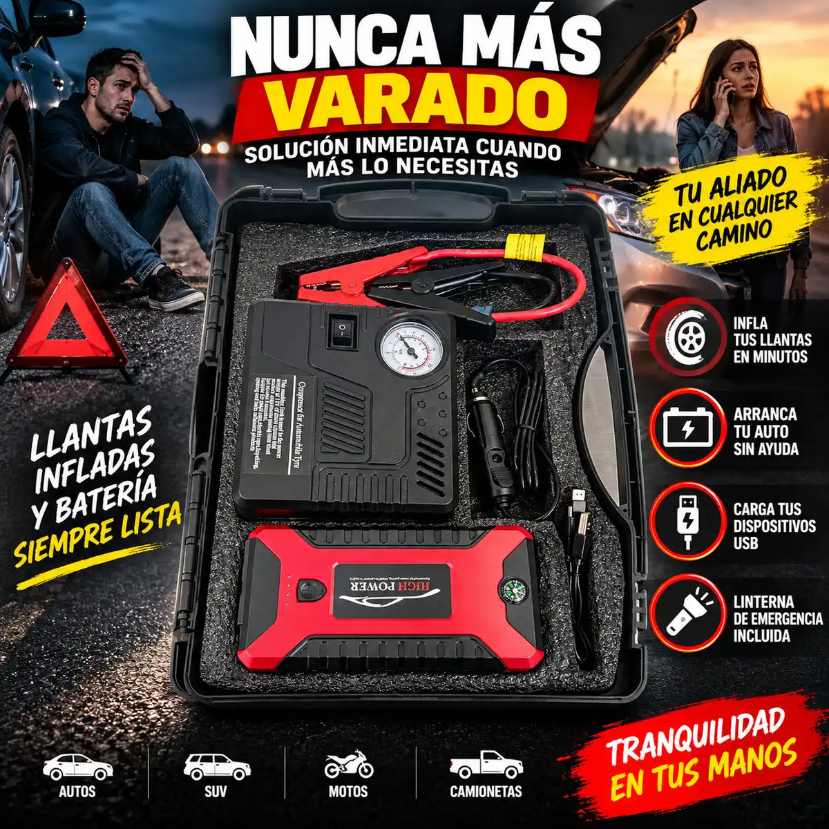 ArrancaPlus- Arrancador de Auto + Inflador Llanta 🚘