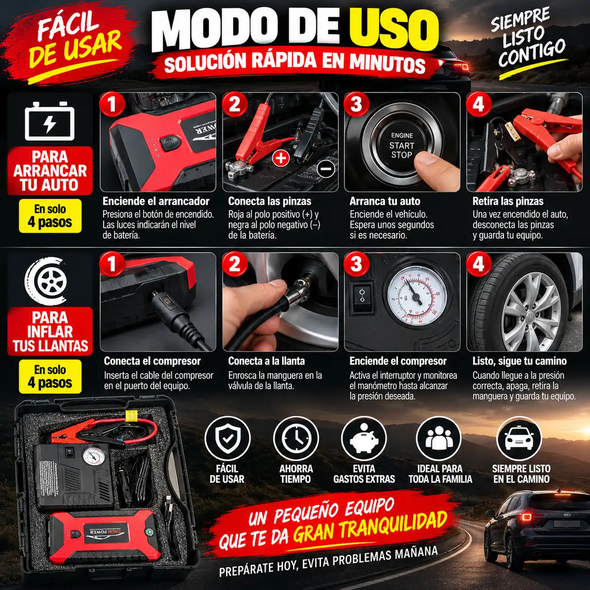 ArrancaPlus- Arrancador de Auto + Inflador Llanta 🚘