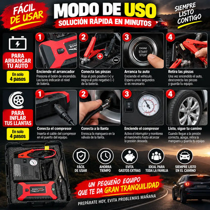ArrancaPlus- Arrancador de Auto + Inflador Llanta 🚘