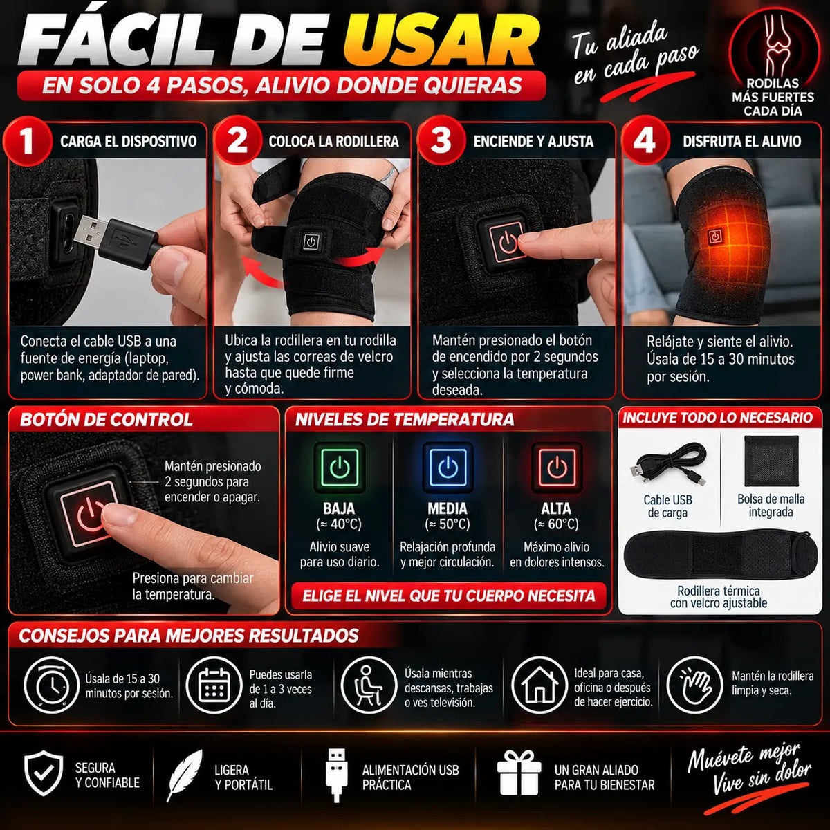 RodiMax - Rodillera ortopédica termica masajeadora