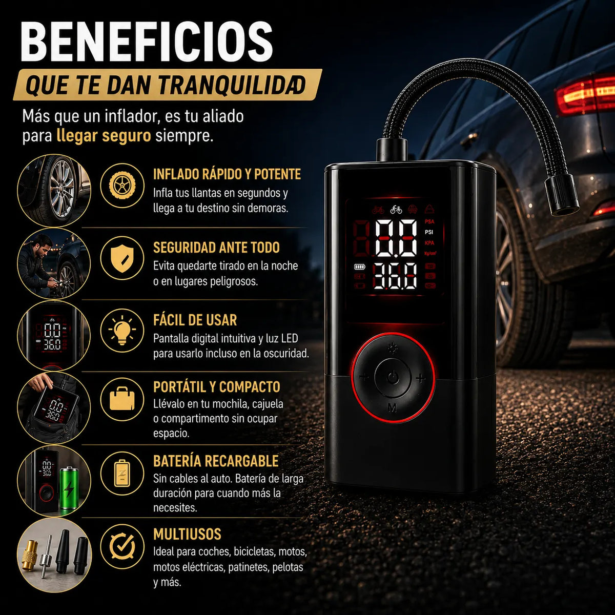 AirBomba- Compresor de Llantas 3 en 1