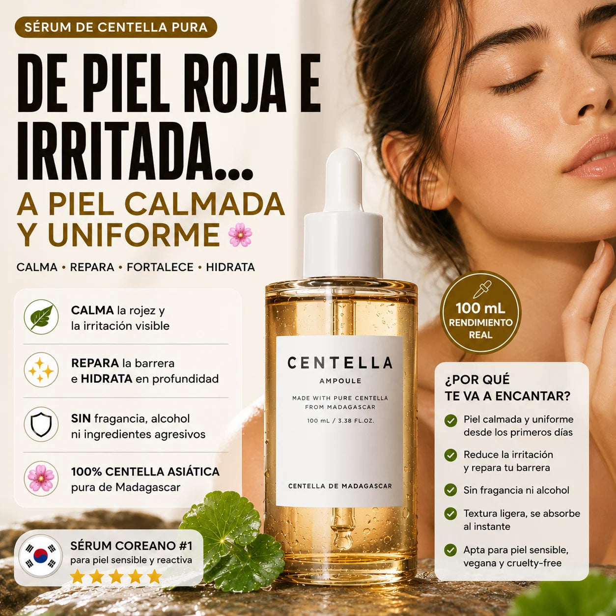Centella -  Enrojecimiento, Reparar Barrera Cutánea e Hidratar sin sensación grasosa