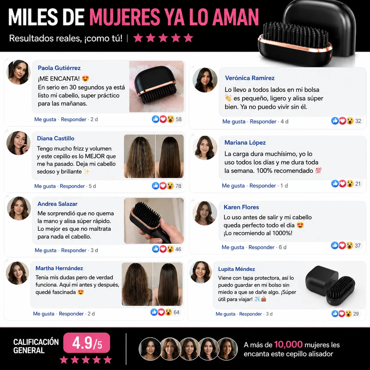 AlisaPro - Cepillo Anti-Frizz Alasiador de Cabello