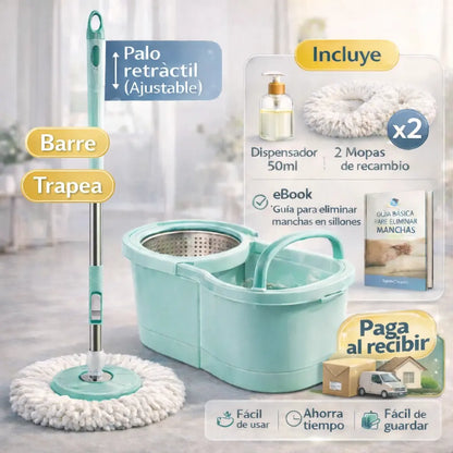 SpinClean™ - Kit Trapeador Inteligente 360 - Trapeado y secado