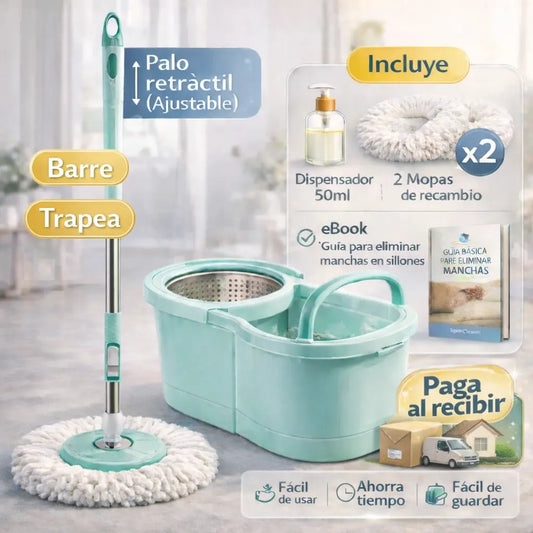SpinClean™ - Kit Trapeador Inteligente 360 - Trapeado y secado