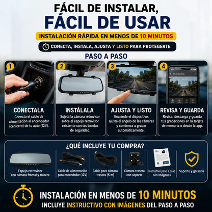 RetroVisor con Cámara Delantera y Trasera para Carro