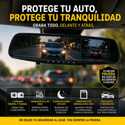 RetroVisor con Cámara Delantera y Trasera para Carro