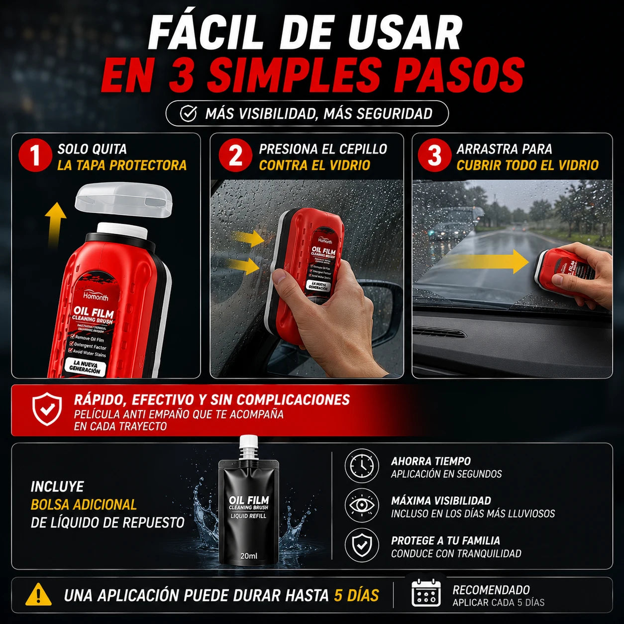 VidrioClean - Película Antiempañante para Vidrios y Espejos de Carro
