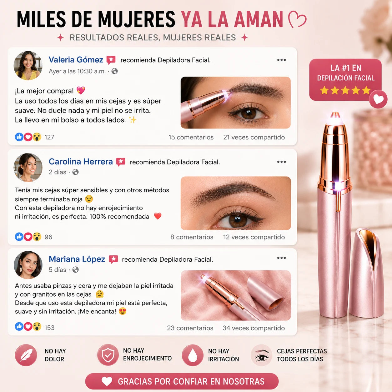 RoseSkin - Depiladora Facial Precisa sin Dolor