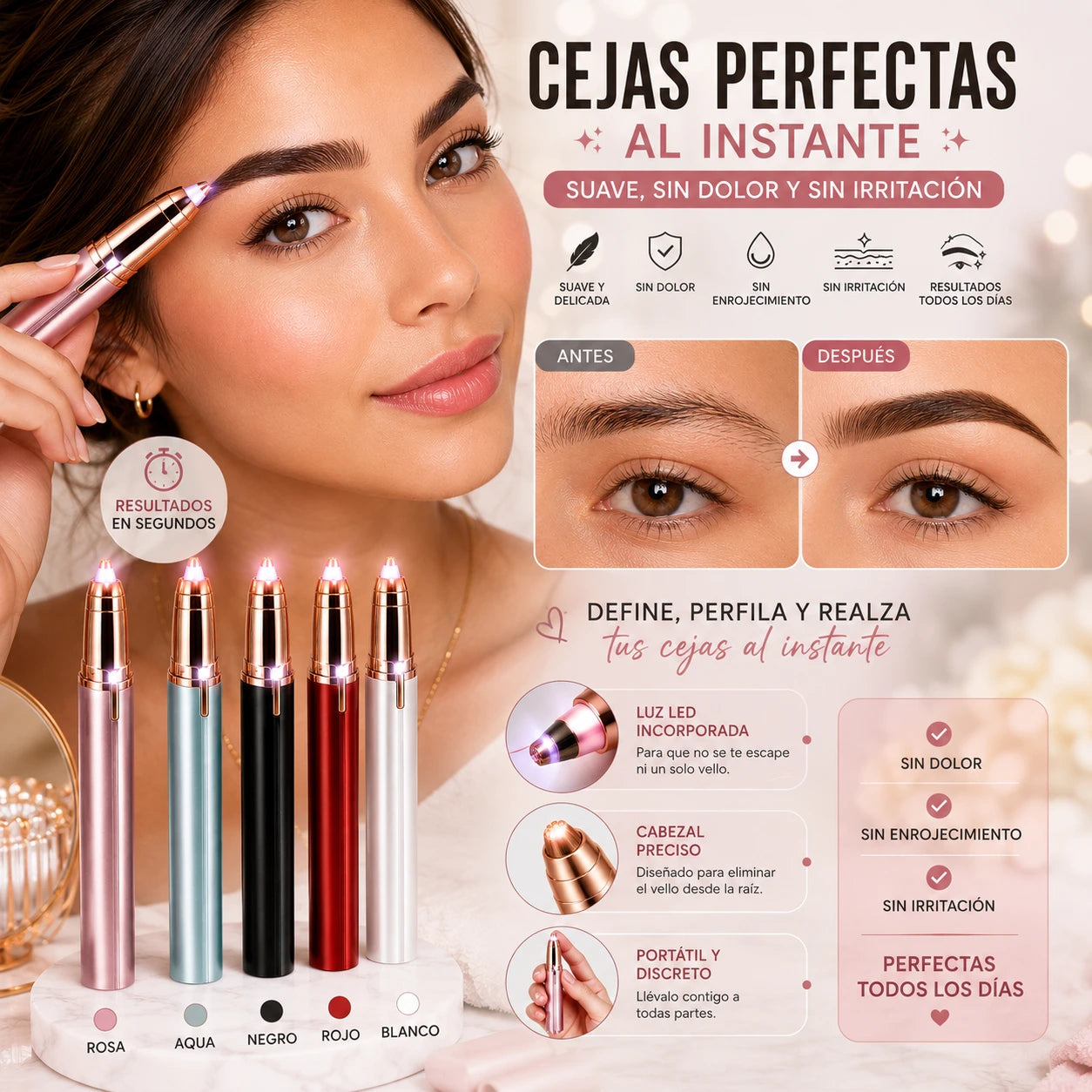 RoseSkin - Depiladora Facial Precisa sin Dolor