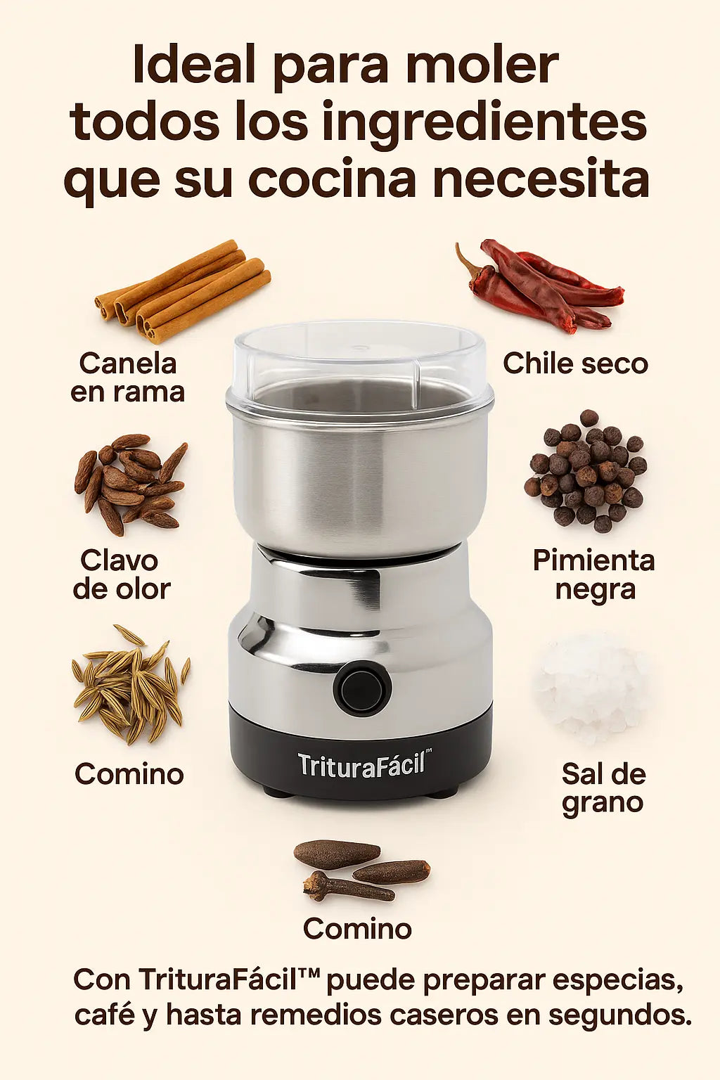 TrituraFácil™ Moledor de café y especias