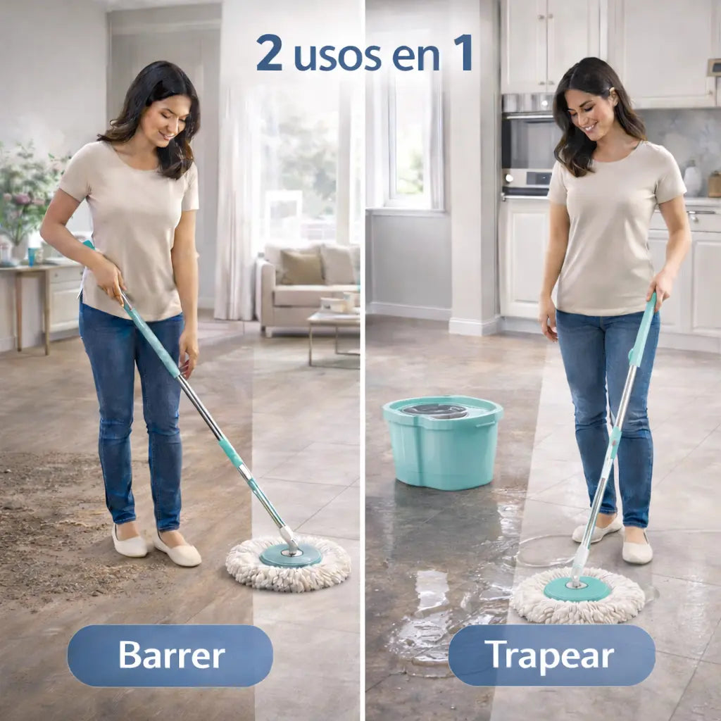 SpinClean™ - Kit Trapeador Inteligente 360 - Trapeado y secado