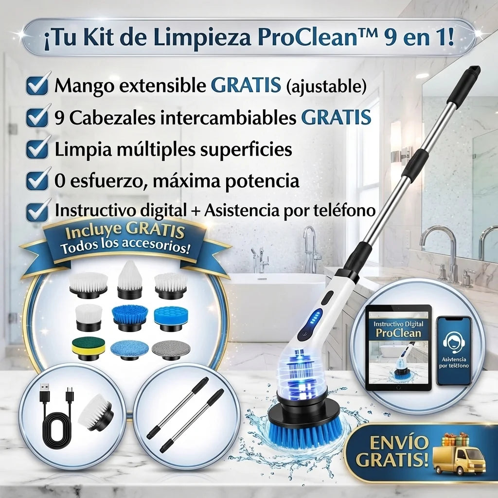 ProClean™ Cepillo de Limpieza Giratorio Inalámbrico - KIT 9en1